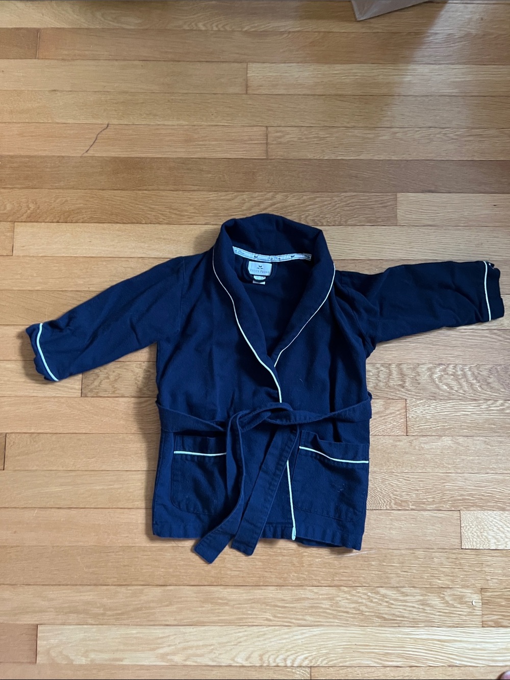 Petite Plume Kids’ Navy Blue Pajama Robe with white Piping, 1-2
